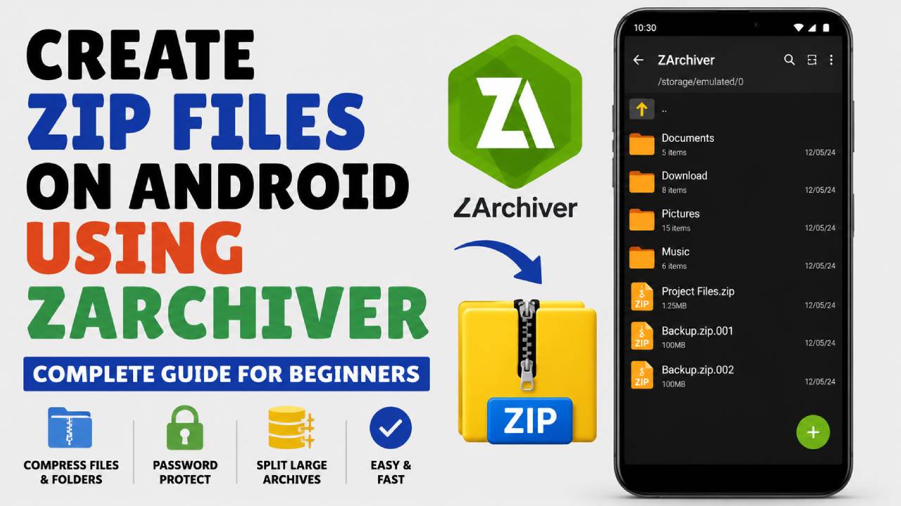how to create a zip file on android using zarchiver